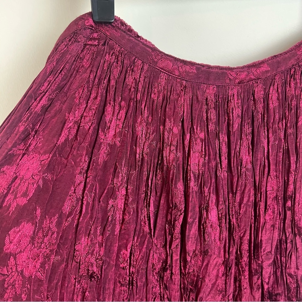 Vintage Burgundy Dark Floral Jacquard Broomstick Skirt Maxi Small Crinkle Gothic - Picture 7 of 10